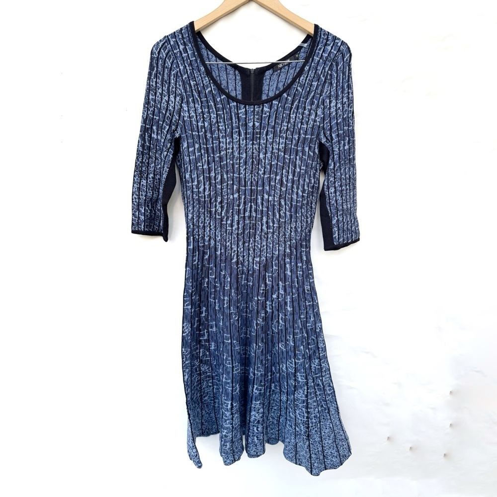 Nic and Zoe // blue, black sweater knit fit and flare dress size medium dr1